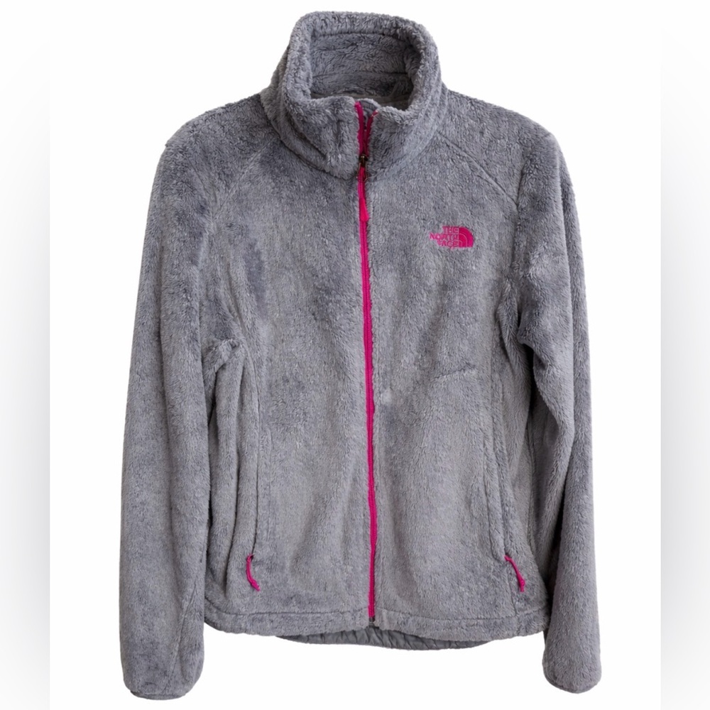 The North Face Women’s Small Petite Gray Fleece Jacket Pink Zipper Full Zip